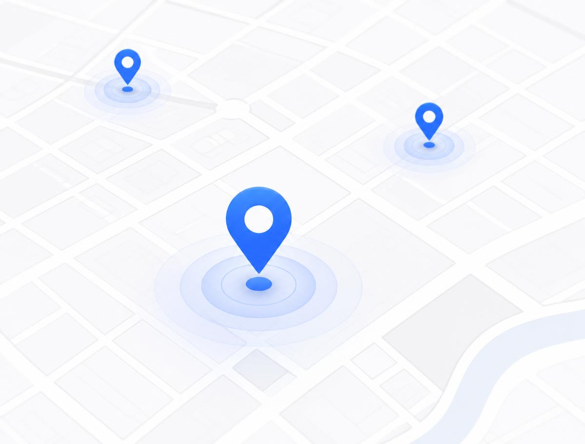 Abstract map with local business location pins